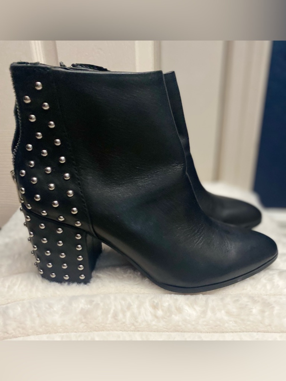 Steve Madden Black Leather Studded Block Heel Ankle Boots
